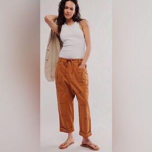 Free People too true cuffed carpenter utility sugar almond trousers pants